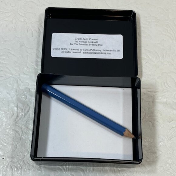 VTG Norman Rockwell Triple Self-Portrait Plastic Box w/Paper & Pencil 2.5"x3.25" - Picture 5 of 12